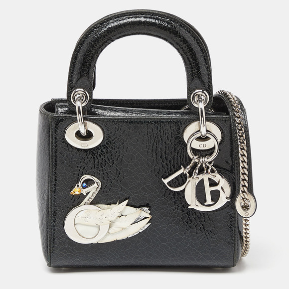 Dior Handbags - DIOR Deep Green Crackled Leather Mini Chain Lady  Tote